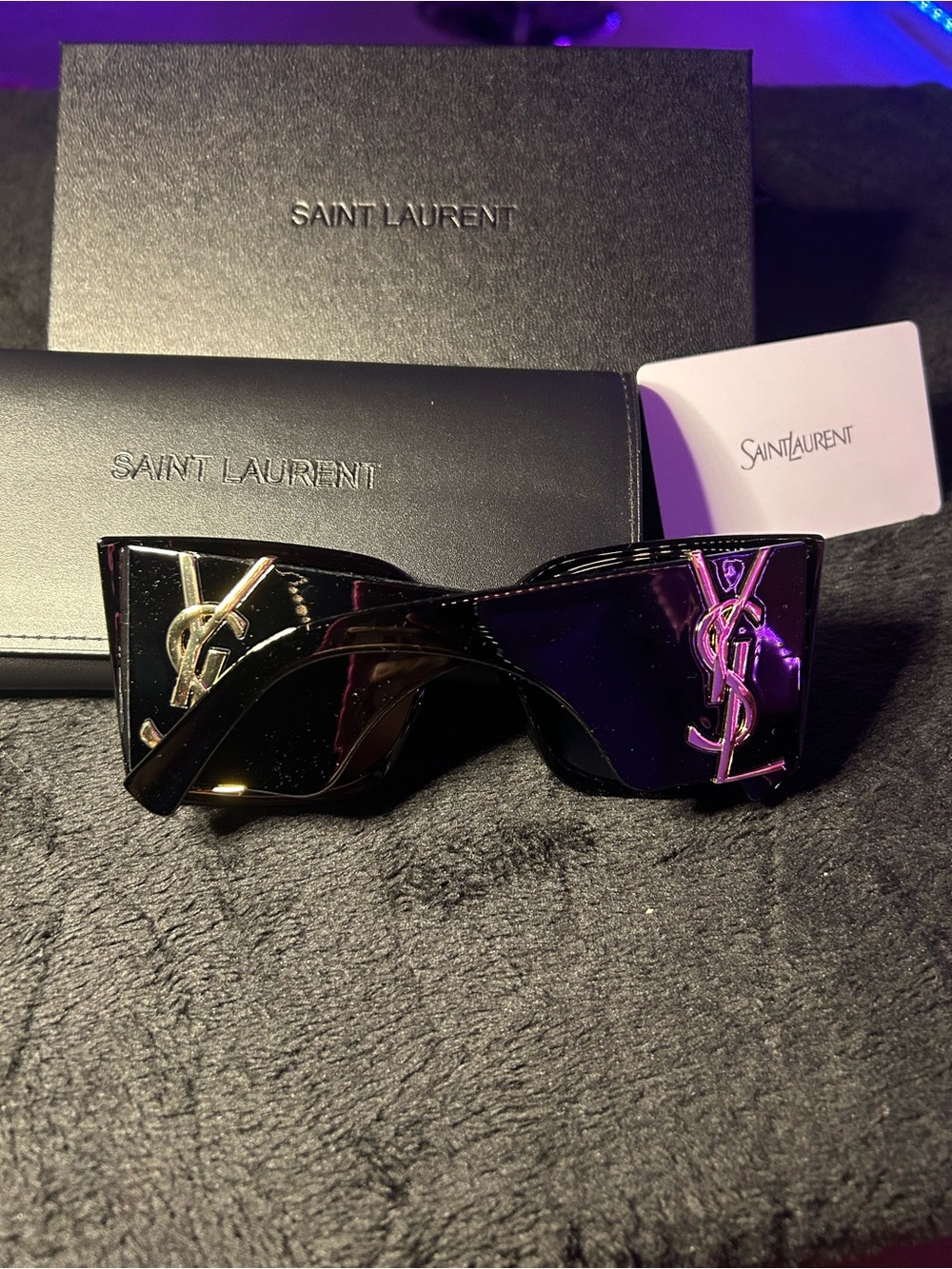 Saint Laurent Black Oversized Logo Shield Sunglasses